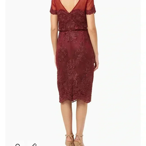 JS Collections Embroidered Blouson Midi Dress In Sangria Size 12 - Picture 4 of 13